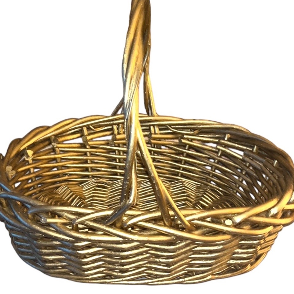 Vintage Large Gold Oval Hand Woven Gathering Storage Wicker Basket With Handle - Picture 3 of 6